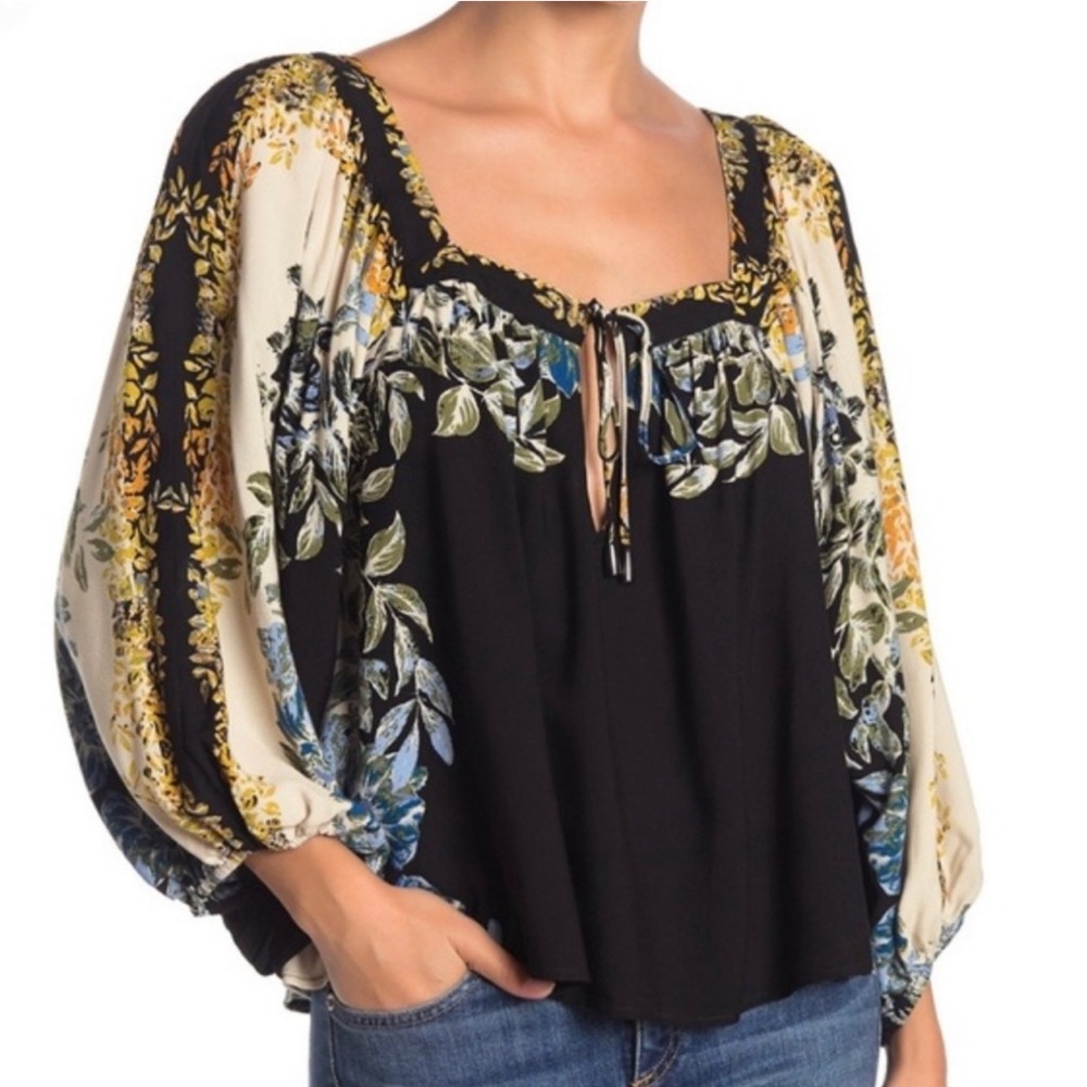 Free People Black Floral Blouse